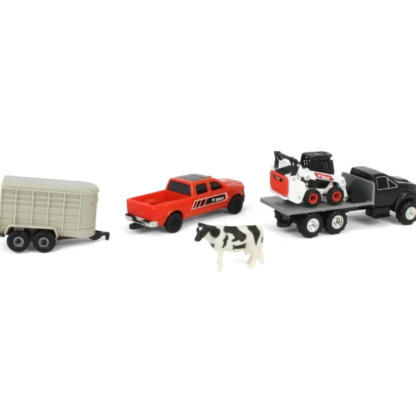 Manufacturer_ERTL Loaders | Pickup Trucks<1/64 Bobcat 5 Piece Construction Set with Rollback, Livestock Trailer, Cow & More!