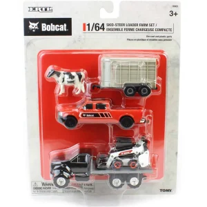 Manufacturer_ERTL Loaders | Pickup Trucks<1/64 Bobcat 5 Piece Construction Set with Rollback, Livestock Trailer, Cow & More!