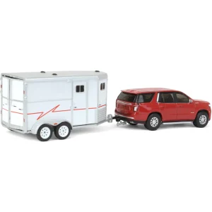 Manufacturer_Greenlight Collectibles Agricultural Trucks<1/64 Cherry Red 2021 Chevrolet Tahoe with Horse Trailer, Hitch & Tow Series 23