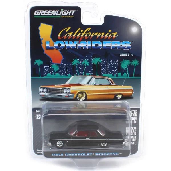Manufacturer_Greenlight Collectibles Cars & Suvs<1/64 1964 Chevrolet Biscayne, Black with Red Interior, California Lowriders Series 4