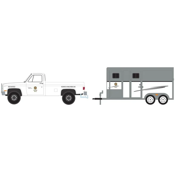 Manufacturer_Greenlight Collectibles Agricultural Trucks | Emergency Vehicles<1/64 1987 Chevrolet C20 with Horse Trailer, LAPD Search & Rescue Mounted Platoon, Hitch & Tow Series 31