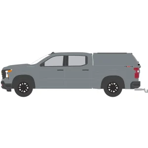 Manufacturer_Greenlight Collectibles Pickup Trucks<1/64 2023 Chevrolet Silverado 1500 Custom with Camper Shell, Sterling Gray, Blue Collar Series 13