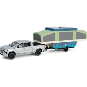 Manufacturer_Greenlight Collectibles Pickup Trucks<1/64 2024 Chevrolet Silverado High Country with Pop-Up Camper, Sterling Gray, Hitch & Tow Series 32