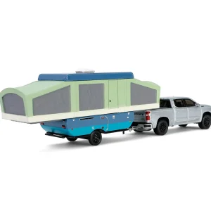 Manufacturer_Greenlight Collectibles Pickup Trucks<1/64 2024 Chevrolet Silverado High Country with Pop-Up Camper, Sterling Gray, Hitch & Tow Series 32