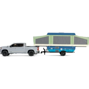 Manufacturer_Greenlight Collectibles Pickup Trucks<1/64 2024 Chevrolet Silverado High Country with Pop-Up Camper, Sterling Gray, Hitch & Tow Series 32