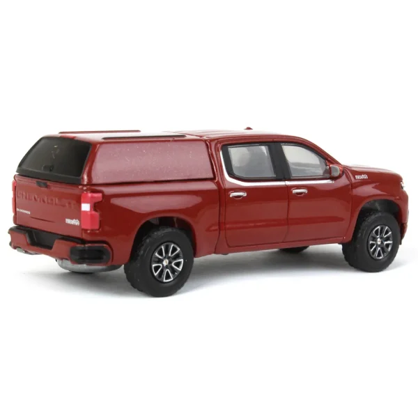 Manufacturer_Greenlight Collectibles Pickup Trucks<1/64 2022 Chevrolet Silverado LTD High Country with Camper Shell, Cherry Red, Showroom Floor Series 2