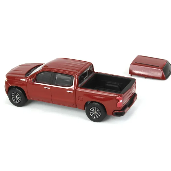 Manufacturer_Greenlight Collectibles Pickup Trucks<1/64 2022 Chevrolet Silverado LTD High Country with Camper Shell, Cherry Red, Showroom Floor Series 2