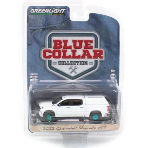 Manufacturer_Greenlight Collectibles Pickup Trucks<1/64 2022 Chevrolet Silverado WT with Camper Shell, Summit White, Blue Collar Series 11--CHASE UNIT