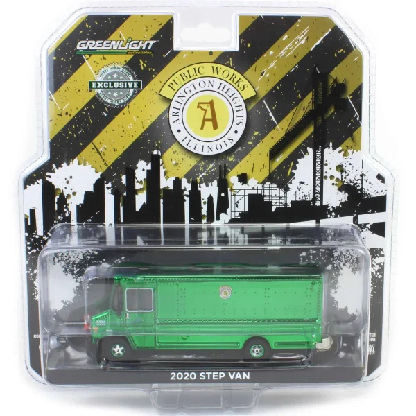 Manufacturer_Greenlight Collectibles Cars & Suvs<Chrome Green Machine ~ 1/64 2020 Step Van with Traffic Cone Mounts, Village of Arlington Heights, Hobby Exclusive
