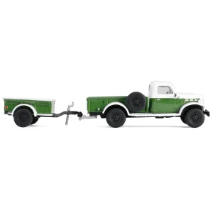 Manufacturer_Greenlight Collectibles Pickup Trucks<1/64 1950 Dodge Power Wagon with 1/4 Ton Cargo Trailer, Green & White, Hitch & Tow Series 32