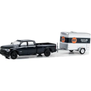 Manufacturer_Greenlight Collectibles Pickup Trucks<1/64 2023 Dodge Ram 2500 Gulf Oil with Small Gulftube Motor Oil Cargo Trailer, Hitch & Tow Series 29
