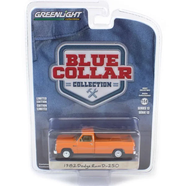 Manufacturer_Greenlight Collectibles Pickup Trucks<1/64 1982 Dodge Ram D-250, DOT Orange, Blue Collar Series 13