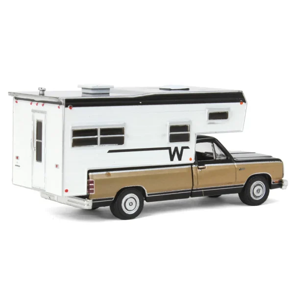 Manufacturer_Greenlight Collectibles Pickup Trucks<1/64 1990 Dodge Ram D-250 Royal SE with Winnebago Camper, Black and Sand
