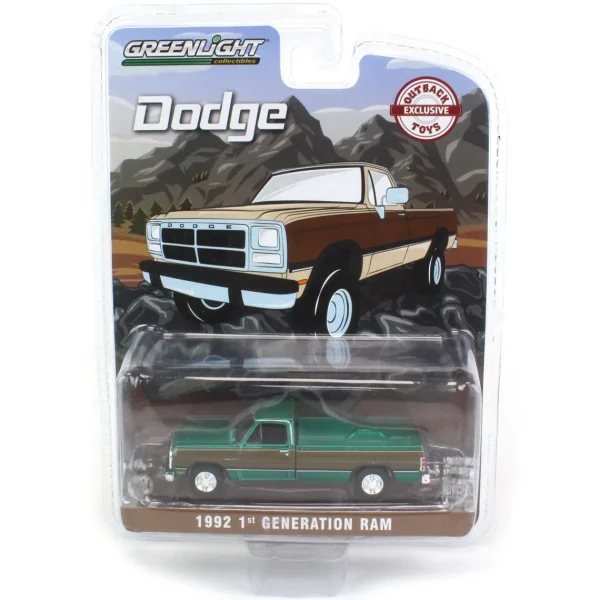 Manufacturer_Greenlight Collectibles Pickup Trucks<1/64 1992 Dodge Ram 1st Generation, Two Tone Brown, Outback Toys Exclusive - Green Machine