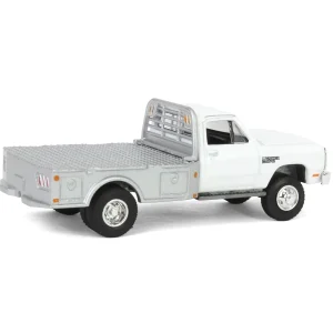 Manufacturer_Greenlight Collectibles Lowboys & Flatbeds | Pickup Trucks<1/64 1985 Dodge Ram W350 Dually Flatbed Pickup Truck, White with Silver Flatbed, Diecast Direct Exclusive