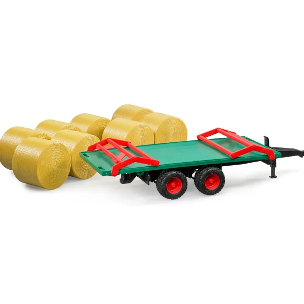 Manufacturer_Bruder Toys Implements<1/16 Flat Wagon Bale Carrier with 8 Round Bales by Bruder