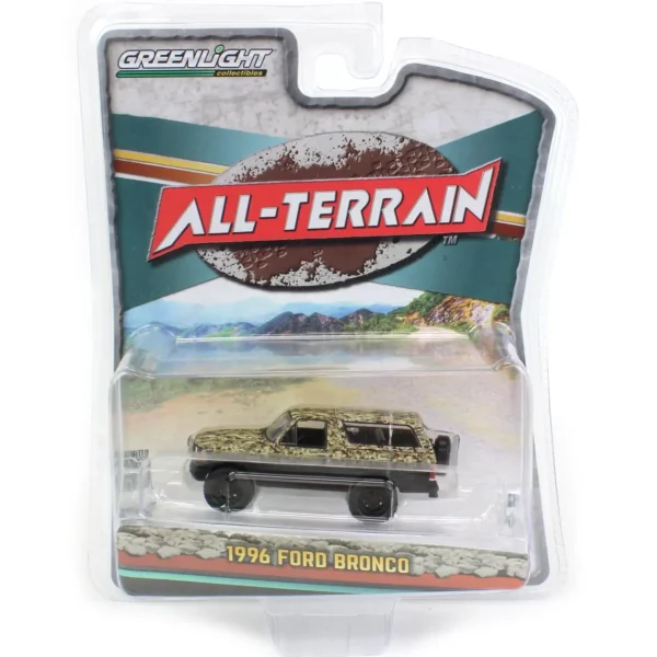 Manufacturer_Greenlight Collectibles Pickup Trucks<1/64 1996 Ford Bronco Lifted, Camo & Black, All-Terrain Series 14