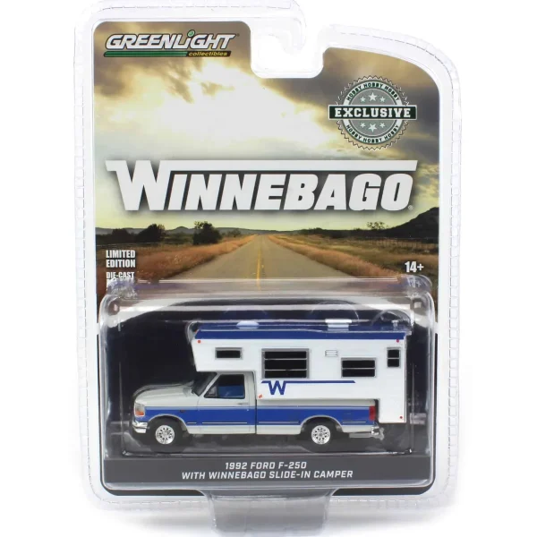 Manufacturer_Greenlight Collectibles Pickup Trucks<1/64 1992 Ford F-250 Long Bed with Winnebago Slide-In Camper, Hobby Exclusive