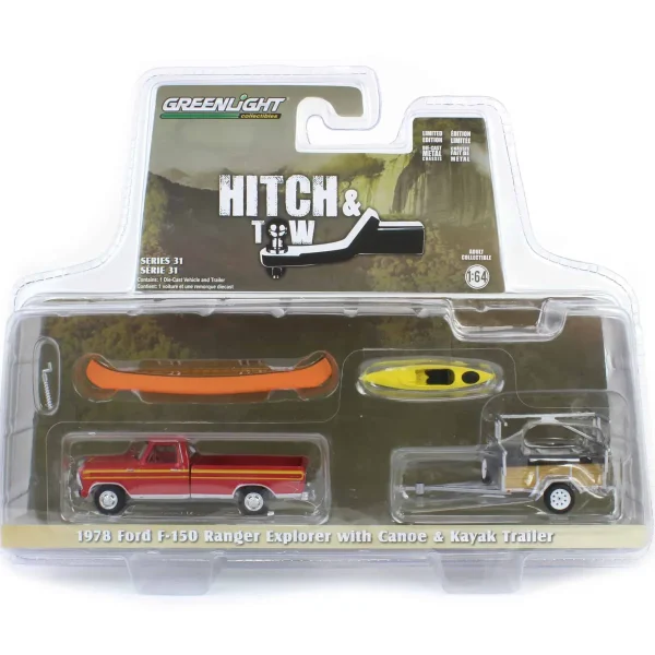 Manufacturer_Greenlight Collectibles Cars & Suvs | Pickup Trucks<1/64 1978 Ford F-150 Ranger Explorer with Canoe Trailer & Canoe Rack, Hitch & Tow Series 31