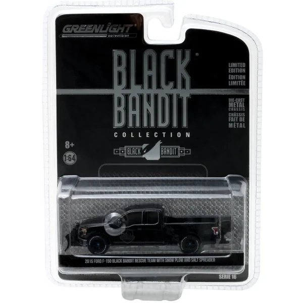 Manufacturer_Greenlight Collectibles Pickup Trucks<1/64 2015 Ford F-150 with Blade and Spreader Black Bandit Pickup Truck, series 16 by Greenlight