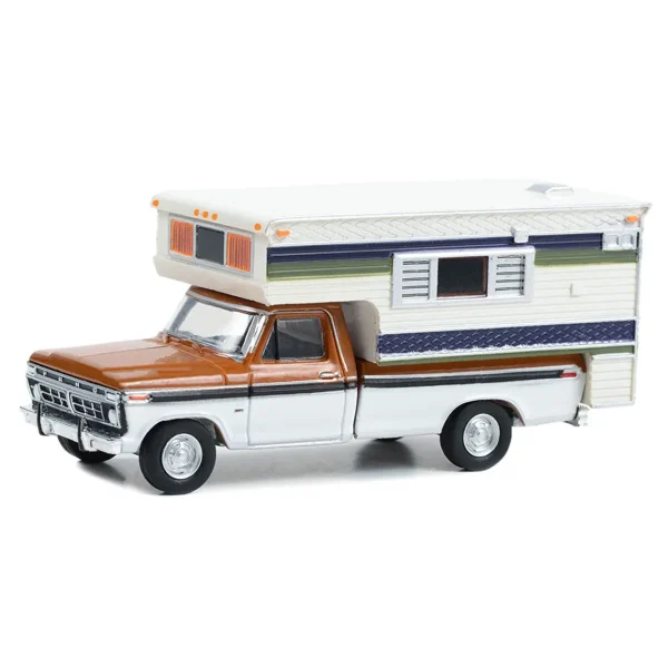 Manufacturer_Greenlight Collectibles Pickup Trucks<1/64 1976 Ford F-250 with Large Camper, Nectarine Poly and White