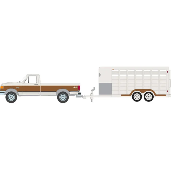 Manufacturer_Greenlight Collectibles Agricultural Trucks<1/64 1991 Ford F-250 XLT Lariat with Livestock Trailer, Hitch & Tow Series 30