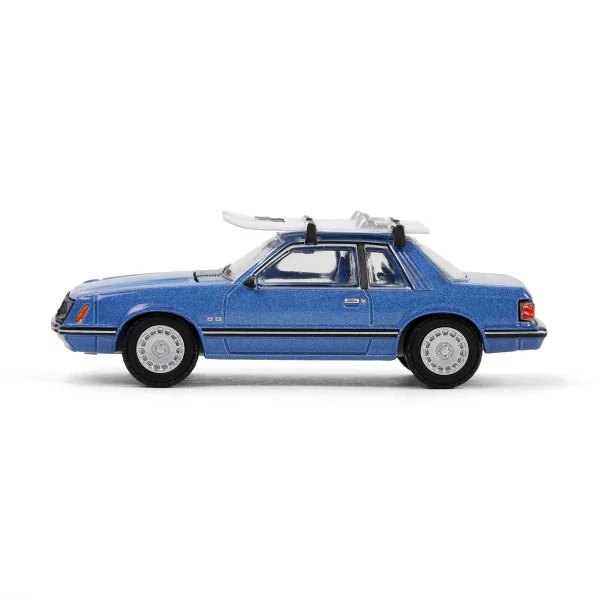 Manufacturer_Greenlight Collectibles Cars & Suvs<1/64 1981 Ford Mustang Ghia Coupe with Ski Roof Rack, Medium Blue Glow, Hobby Exclusive