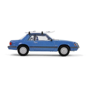 Manufacturer_Greenlight Collectibles Cars & Suvs<1/64 1981 Ford Mustang Ghia Coupe with Ski Roof Rack, Medium Blue Glow, Hobby Exclusive