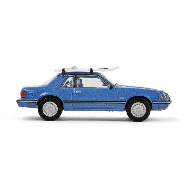 Manufacturer_Greenlight Collectibles Cars & Suvs<1/64 1981 Ford Mustang Ghia Coupe with Ski Roof Rack, Medium Blue Glow, Hobby Exclusive