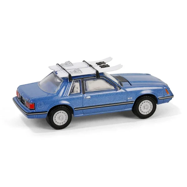 Manufacturer_Greenlight Collectibles Cars & Suvs<1/64 1981 Ford Mustang Ghia Coupe with Ski Roof Rack, Medium Blue Glow, Hobby Exclusive