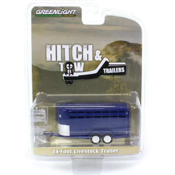 Manufacturer_Greenlight Collectibles Agricultural Trucks<1/64 14ft Bumper Hitch Livestock Trailer, Dark Blue, Hitch & Tow Trailers