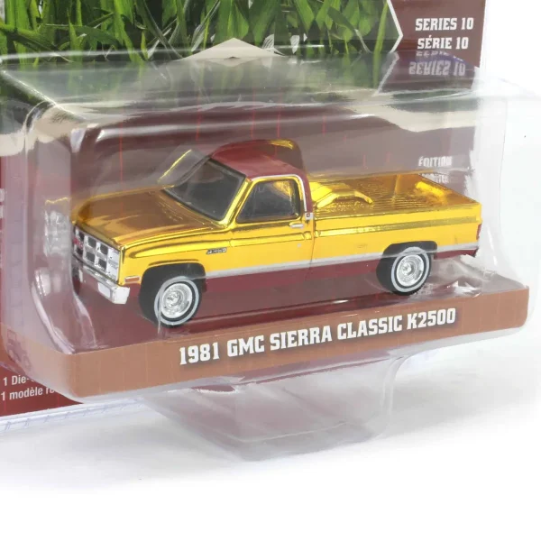 Manufacturer_Greenlight Collectibles Pickup Trucks<Gold Chrome Super Chase ~ 1/64 1981 GMC Sierra Classic K2500, Neutral & Dark Carmine Red Deluxe Two-Tone, Down on the Farm Series 10