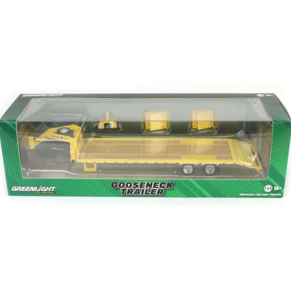 Manufacturer_Greenlight Collectibles Lowboys & Flatbeds<1/64 Gooseneck Trailer, Yellow with Red & White Conspicuity Stripes, Hobby Exclusive