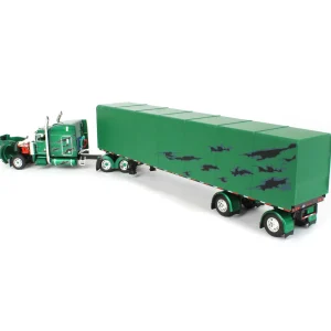 Manufacturer_DCP by First Gear Box Trucks & Trailers<1/64 Green & Black Peterbilt 359 63in Mid-Roof Sleeper w/ 53ft Utility Roll Tarp Trailer, DCP by First Gear