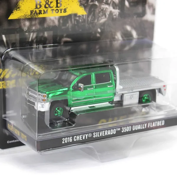 Manufacturer_Greenlight Collectibles Lowboys & Flatbeds | Pickup Trucks<Green Chrome Chase Unit ~ 1/64 2016 Chevrolet Silverado 3500 Flatbed Dually, Blue, B&B Toys Exclusive