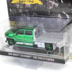 Manufacturer_Greenlight Collectibles Lowboys & Flatbeds | Pickup Trucks<Green Chrome Chase Unit ~ 1/64 2016 Chevrolet Silverado 3500 Flatbed Dually, Blue, B&B Toys Exclusive