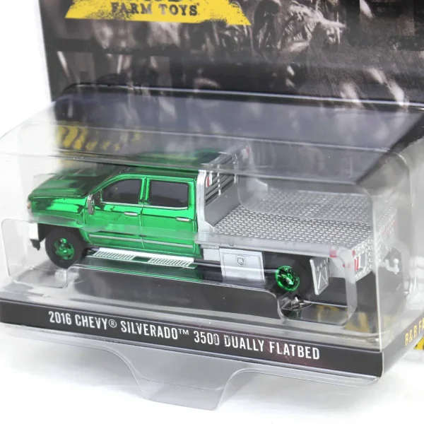 Manufacturer_Greenlight Collectibles Lowboys & Flatbeds | Pickup Trucks<Green Chrome Chase Unit ~ 1/64 2016 Chevrolet Silverado 3500 Flatbed Dually, Blue, B&B Toys Exclusive