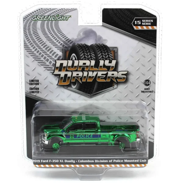 Manufacturer_Greenlight Collectibles Cars & Suvs | Emergency Vehicles<Green Chrome Super Chase ~ 1/64 2019 Ford F-350 XL Dually, Columbus Division of Police Mounted Unit, Dually Drivers Series 15