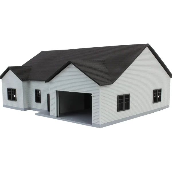 Outback Toys 3D Print & Small Accessories<1/64 Grey & Black “The Ranch” Farm House w/ Opening Garage & Back Deck, 3D Printed