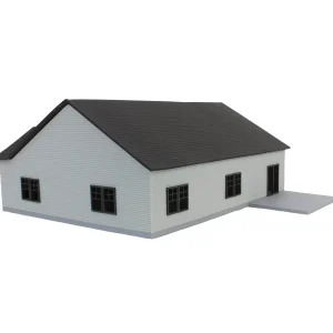 Outback Toys 3D Print & Small Accessories<1/64 Grey & Black “The Ranch” Farm House w/ Opening Garage & Back Deck, 3D Printed