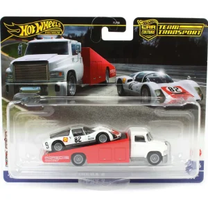 Manufacturer_Mattel Lowboys & Flatbeds<Hot Wheels Premium Team Transport Porsche Carry On with 1966 Porsche 906 Carrera 6