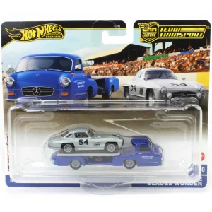 Manufacturer_Mattel Lowboys & Flatbeds<Hot Wheels Premium Team Transport 1955 Mercedes-Benz Blaues Wunder with Mercedes-Benz 300 SL
