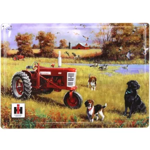 Outback Toys Branded Signs<IH Farmall 450 Tractor with Dogs Farm Scene Tin Sign, 17in x 12in