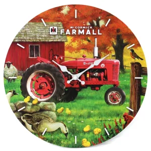 Outback Toys Farm Art & DéCor<IH Farmall Super M Tractor in Farm Scene MDF Clock, 13.5in Round