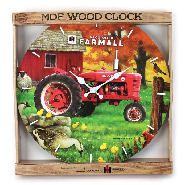 Outback Toys Farm Art & DéCor<IH Farmall Super M Tractor in Farm Scene MDF Clock, 13.5in Round