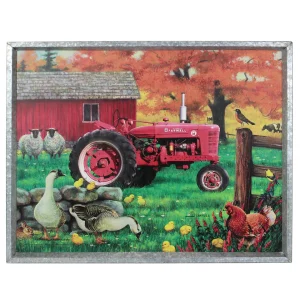 Outback Toys Branded Signs<IH Farmall Tractor with Animals MDF Wood Sign in Metal Frame, 20in x 16in