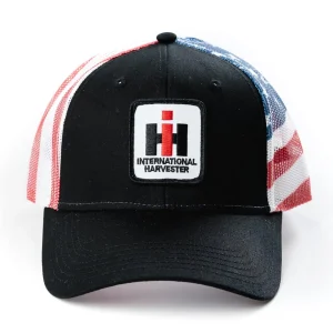 Outback Toys Ih Farmall<IH Logo Black Hat with US Flag Mesh Back