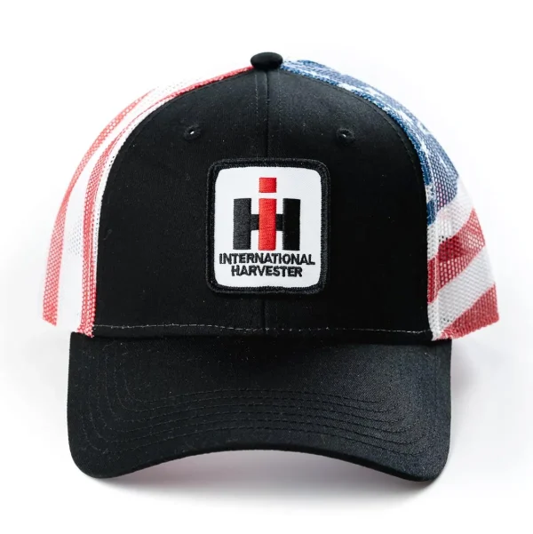 Outback Toys Ih Farmall<IH Logo Black Hat with US Flag Mesh Back