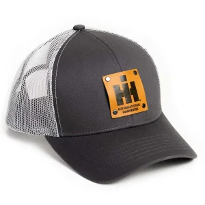 Outback Toys Ih Farmall<IH Logo Leather Riveted Emblem Gray Cap with White Mesh
