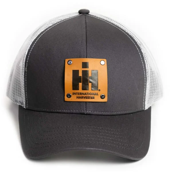 Outback Toys Ih Farmall<IH Logo Leather Riveted Emblem Gray Cap with White Mesh